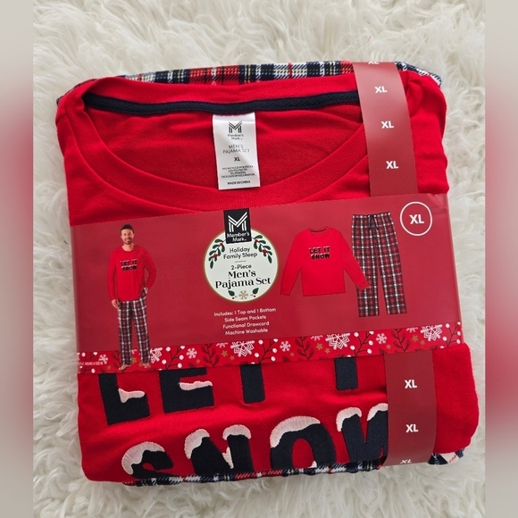 Member's Mark Christmas Men 2-Piece Pajama Set. Let It Snow Print. Size XL. New. - Picture 3 of 6